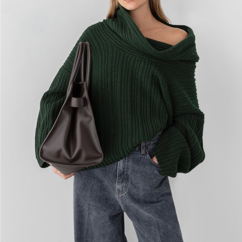 OAK + FORT Green Off-the-Shoulder Sweater